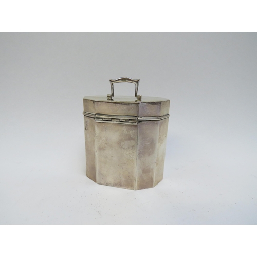 5044 - An Alfred Marston silver tea caddy, handle mounted to top, faceted body, Chester 1920, 8.2cm x 9cm x... 