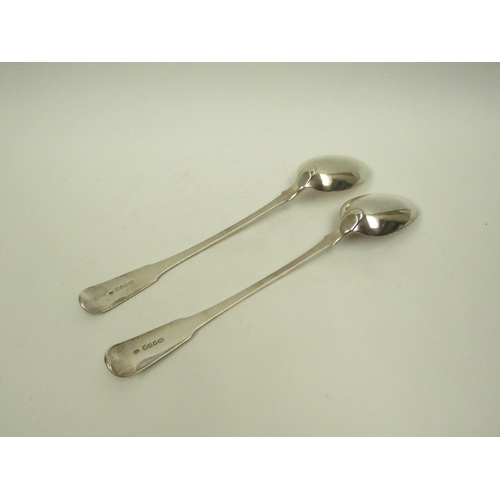 5075 - A pair of William Sumner I silver basting / stuffing spoons, family crest to terminal, London 1803, ... 