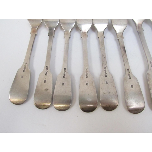 5081 - Six Chawner & Co. large silver forks and six small forks, London 1864, all with monogrammed handles,... 