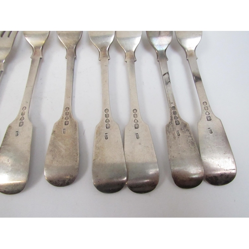 5081 - Six Chawner & Co. large silver forks and six small forks, London 1864, all with monogrammed handles,... 