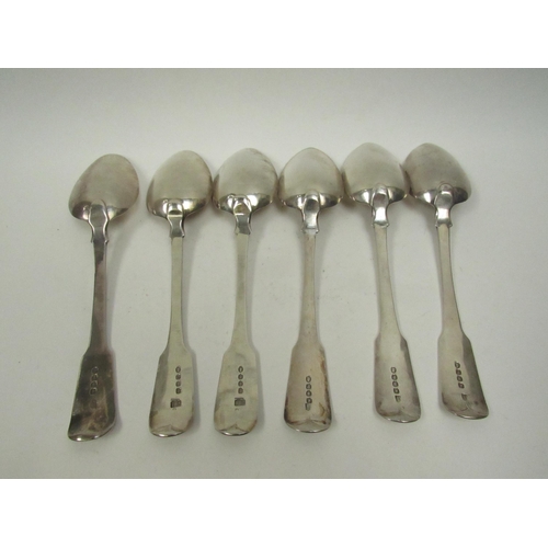 5082 - Six Georgian silver Old English pattern silver serving spoons, five with London assay marks for 1790... 