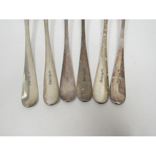 5085 - Six Edinburgh Francis Howden large silver forks 1802 with crested handles, 376g