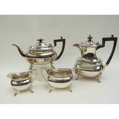 5100 - A Walker & Hall silver teaset with monogram detail Sheffield 1917, 2167g