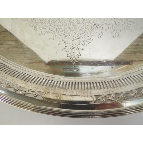 5107 - A William Mamatt & Son., silver oval twin handled tray with pierced detail to borders, engraved swag... 