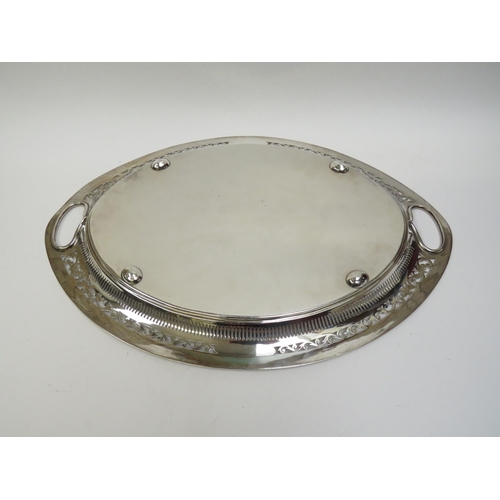 5107 - A William Mamatt & Son., silver oval twin handled tray with pierced detail to borders, engraved swag... 