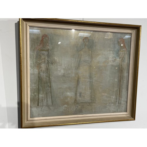 5239 - JOCELYN RICKARDS (1924-2005): A mixed media of standing females, framed and glazed, 50cm x 59cm