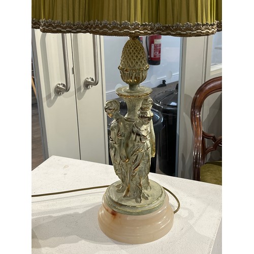 5242 - A figural lamp of classical design with onyx base, silk shade, 87cm tall  (R) £50