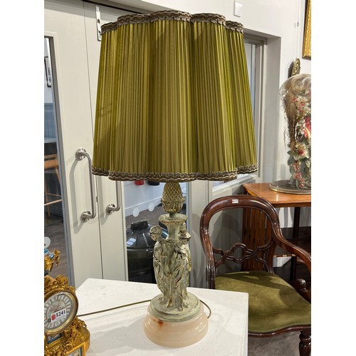 5242 - A figural lamp of classical design with onyx base, silk shade, 87cm tall  (R) £50