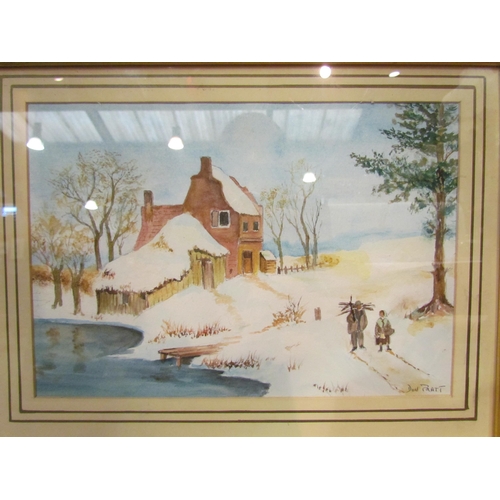 4093 - DON PRATT: A watercolour of cottage and winter scene, framed and glazed, 24cm x 33cm   (R) £0