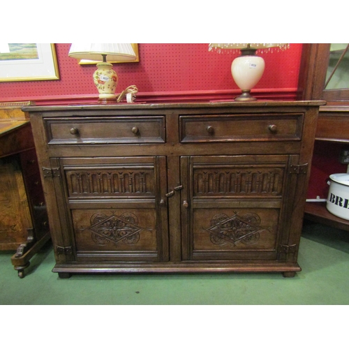 4131 - A Titchmarsh & Goodwin 17th Century revival carved and pegged oak dresser base the two frieze drawer... 