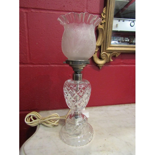 4135 - A 1920's/30's cut glass and silver plate table lamp with floral etched shade   (R) £20