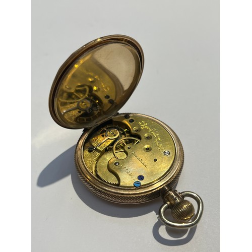 5716 - An Elgin hunter pocket watch with black Roman numerals to the white enamelled face, subsidiary secon... 