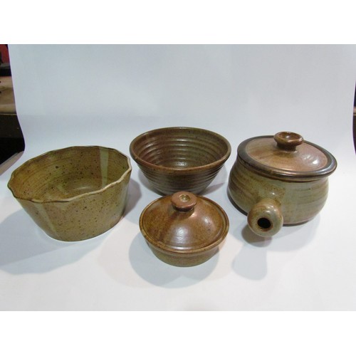 4225 - Three Studio Pottery lidded pots including Cley. Two lidded stoneware casserole dishes and two stone... 