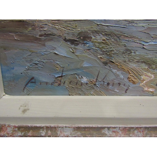 4023 - ANDREW KING (1956): An oil on board, beached wherry boats, Norfolk scene, signed lower-left, 27.5cm ... 