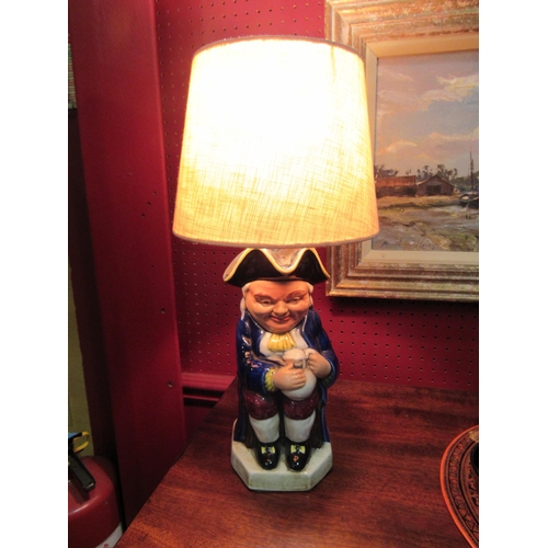 4024 - A Staffordshire Toby Jug style table lamp with cream shade, 40cm tall with shade   (R) £20