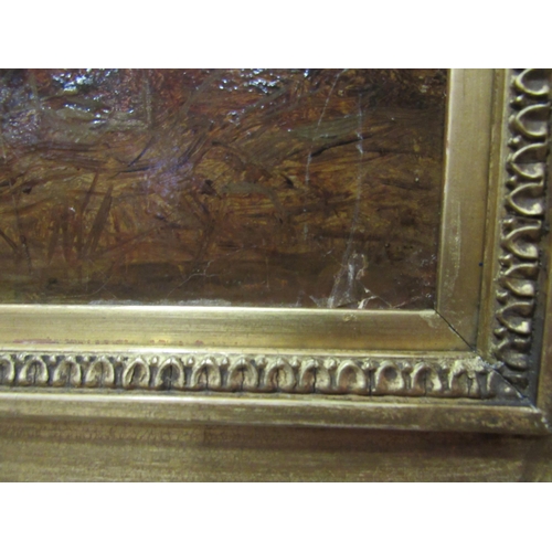 4029 - A late Victorian oil on board depicting watermill and river scene, 30cm x 60cm, gilt frame   (R) £45