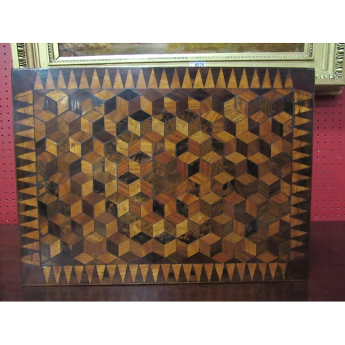 4032 - A Victorian work box with cubic multi-veneered  effect parquetry, 13cm tall, 38cm long, 28cm deep   ... 