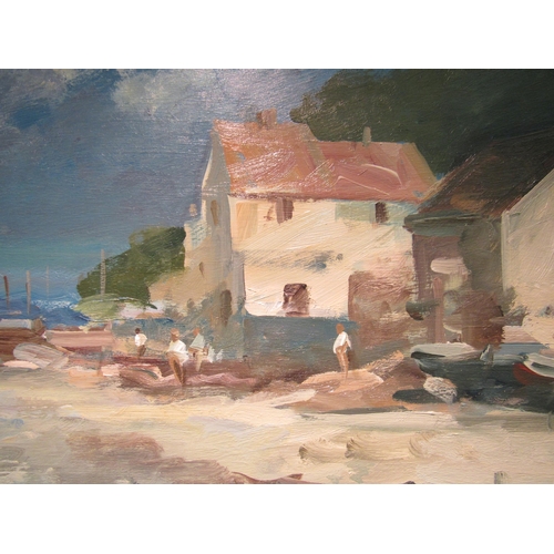 4043 - PETER BURMAN (1950): An oil on board ‘Pin Mill, Suffolk’, signed lower-left, 39cm x 59cm, framed