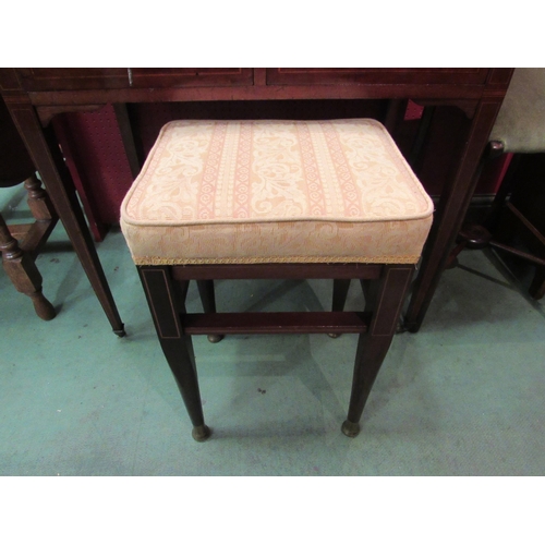 4077 - Property of a Major an Art Deco French line inlaid mahogany stool on tapering legs and brass feet   ... 