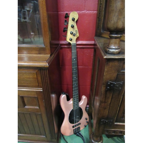 4123 - A 'Gladden Guitars' bass guitar, pink body with circular black three-ply pickguard