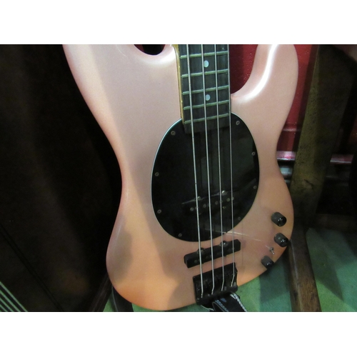 4123 - A 'Gladden Guitars' bass guitar, pink body with circular black three-ply pickguard