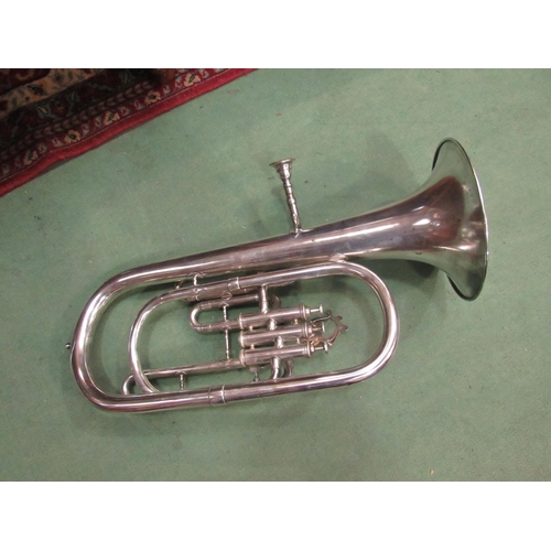 4127 - A cased silver plated 3 valve euphonium with lyre music stand for marching band    (R) £90 Musical I... 