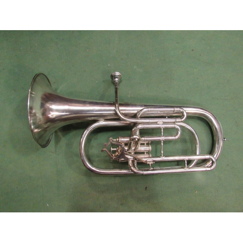 4127 - A cased silver plated 3 valve euphonium with lyre music stand for marching band    (R) £90 Musical I... 