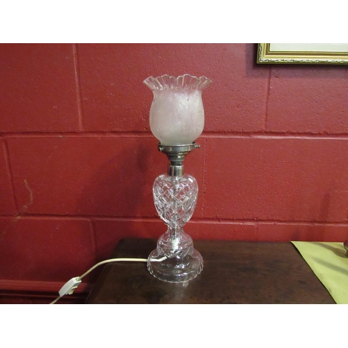 4135 - A 1920's/30's cut glass and silver plate table lamp with floral etched shade   (R) £20