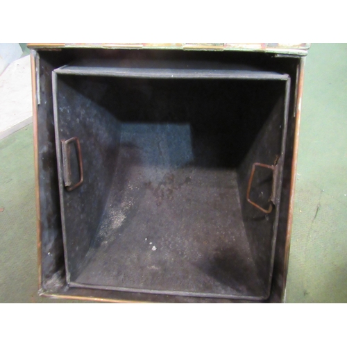 4149 - A 19th Century brass coal box having a decorative door and turned ebony handle over bun feet (with s... 