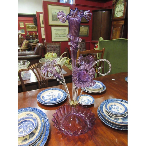 4158 - A 20th Century amethyst glass table centre piece epergne in the 19th Century style, a/f, approximate... 