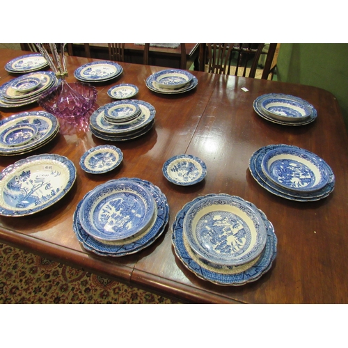 4160 - A good quantity of Booths Real Old Willow pattern dinner and tea wares including plates, tureen, cof... 