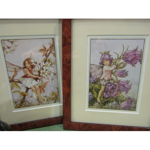 4232 - A set of four modern framed prints of Fairies, 17cm x 12cm and a pair of ceramic black cats (foot re... 