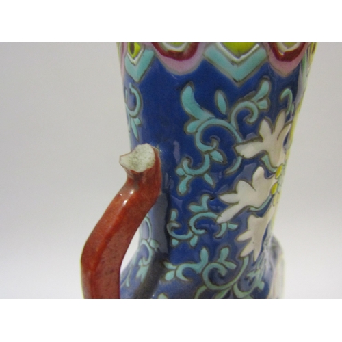 4249 - A Chinese moon flask vase with character marks to base together with an unusual boat, a/f