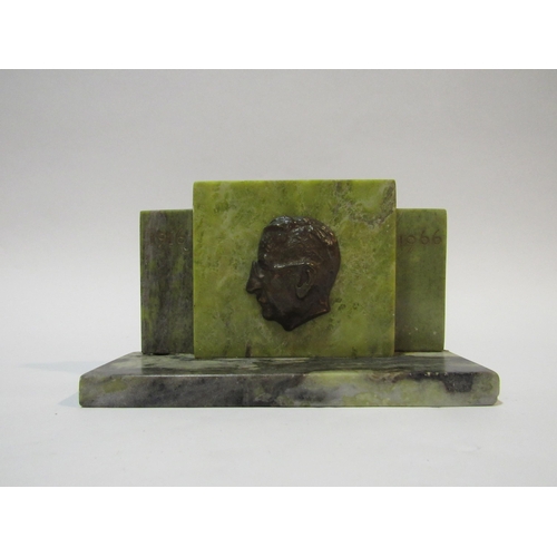 4105 - An Irish green stone and bronze 1916-1966 commemorative panel, 10cm high x 17.5cm wide