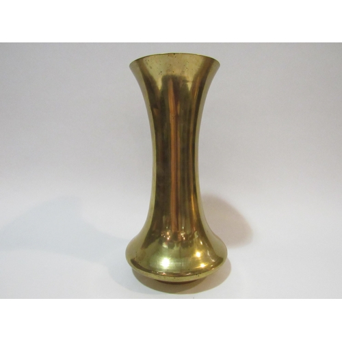 4279 - A brass vase with finch and blossom branch raised decoration, 26cm high    (R) £25