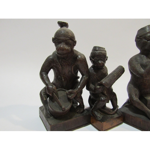 4286 - A carved wooden set of anthropomorphic monkeys playing instruments, reading paper and book (4)