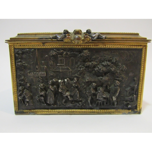 4288 - An AB Paris cast metal box with relief panels