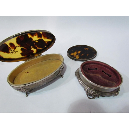 4337 - A silver and tortoiseshell oval dressing table box and a Mappin & Webb ring box a/f