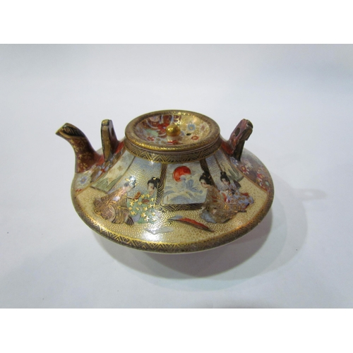 4344 - A miniature Japanese Meiji satsuma teapot decorated with Geisha interior scenes, character marks to ... 