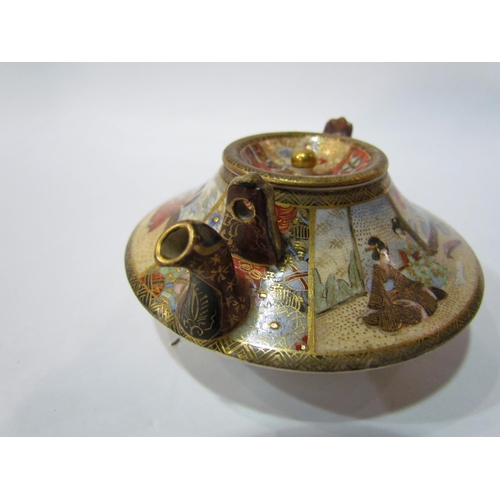 4344 - A miniature Japanese Meiji satsuma teapot decorated with Geisha interior scenes, character marks to ... 