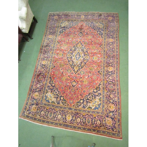 4587 - A Persian Hamadan rug with multiple borders, central cartouche, 315cm x 200cm, red and blue ground  ... 