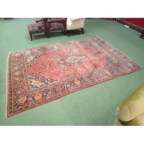 4587 - A Persian Hamadan rug with multiple borders, central cartouche, 315cm x 200cm, red and blue ground  ... 