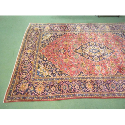 4587 - A Persian Hamadan rug with multiple borders, central cartouche, 315cm x 200cm, red and blue ground  ... 