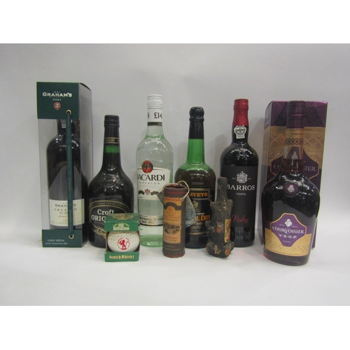 4575 - Courvoisier V.S.O.P Brandy, Bacardi 70cl, Sherry x2, Graham's Crusted Port, Barros Porto Ruby etc