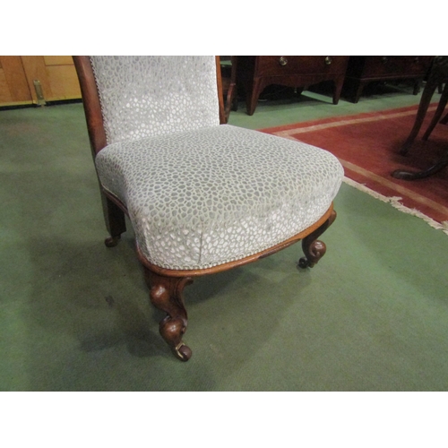 4007 - Circa 1860 a walnut bedroom chair with light blue/grey upholstery the carved acanthus leaf scroll  b... 