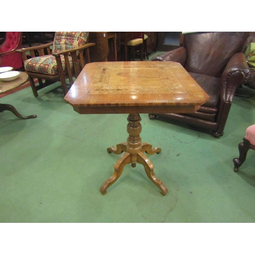 4099 - An inlaid parquetry table on quatre form base, the top inlaid with a depiction of St George and the ... 