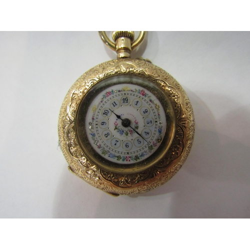 4376 - A Continental fob watch in gold 14k case with Arabic movement (crack to edge of face)    (R) £100