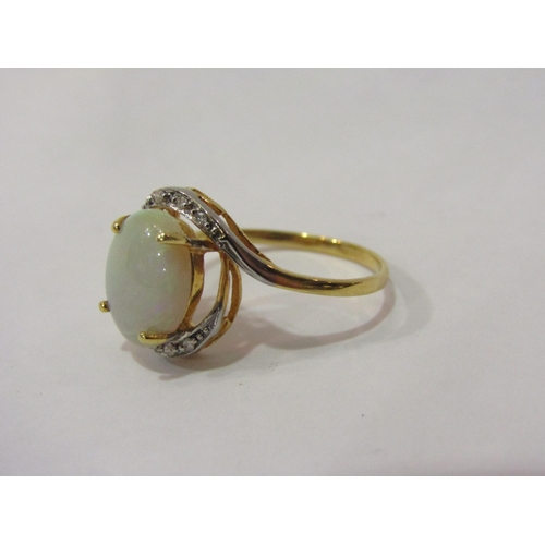 4414 - An opal and diamond ring, stamped 18k, size O/P, 2.9g