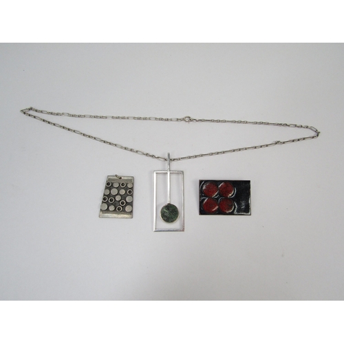 1332 - A statement Meyer handworked silver and quartz pendant and chain, together with a mid-century R Tenn... 