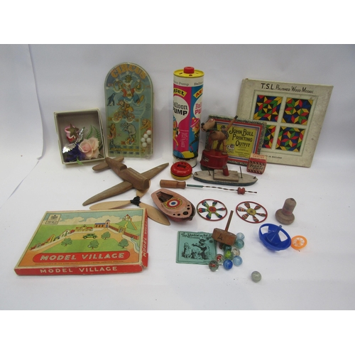 5040 - Mixed vintage toys including spinning tops, Tri-ang Wakouwa dog with stick (a/f), Circus bagatelle g... 